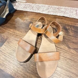 Steve Madden Tessa Tan Leather Sandals – Women’s 8.5M Ankle Strap Comfort